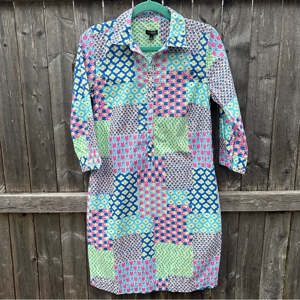 Talbots Women’s Island Patchwork Beach Preppy Coastal Cotton Collared Dress 2